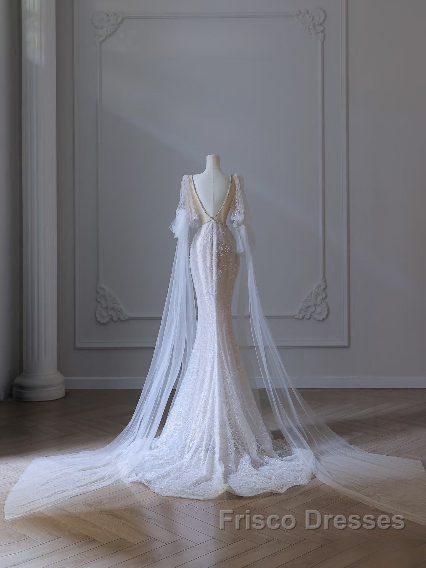 Pretty Mermaid Long Sleeves Pink Formal Prom Dress Evening Gowns
