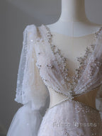 Pretty Mermaid Long Sleeves Pink Formal Prom Dress Evening Gowns