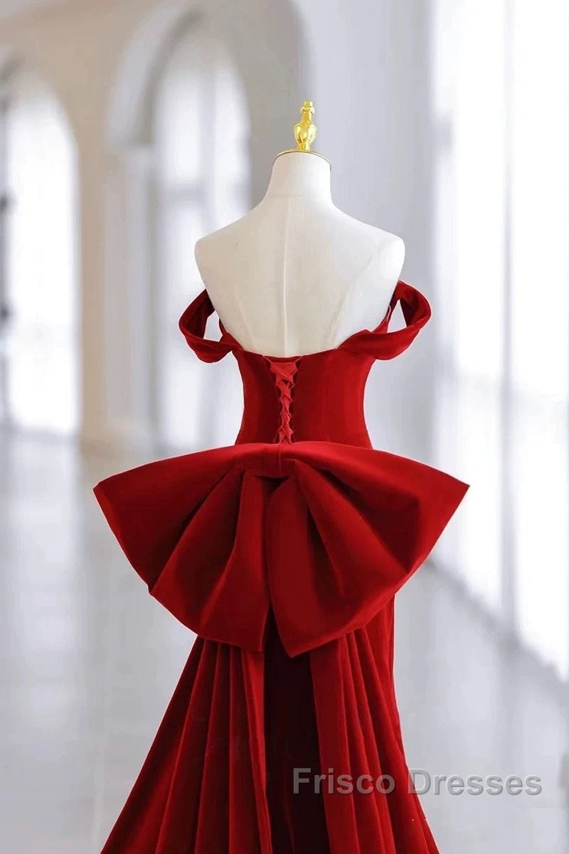 Pretty Mermaid Off The Shoulder Burgundy Satin Long Evening Dress Formal Prom Dress Secondary image