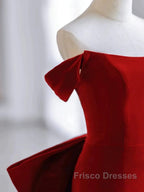 Pretty Mermaid Off The Shoulder Burgundy Satin Long Evening Dress Formal Prom Dress
