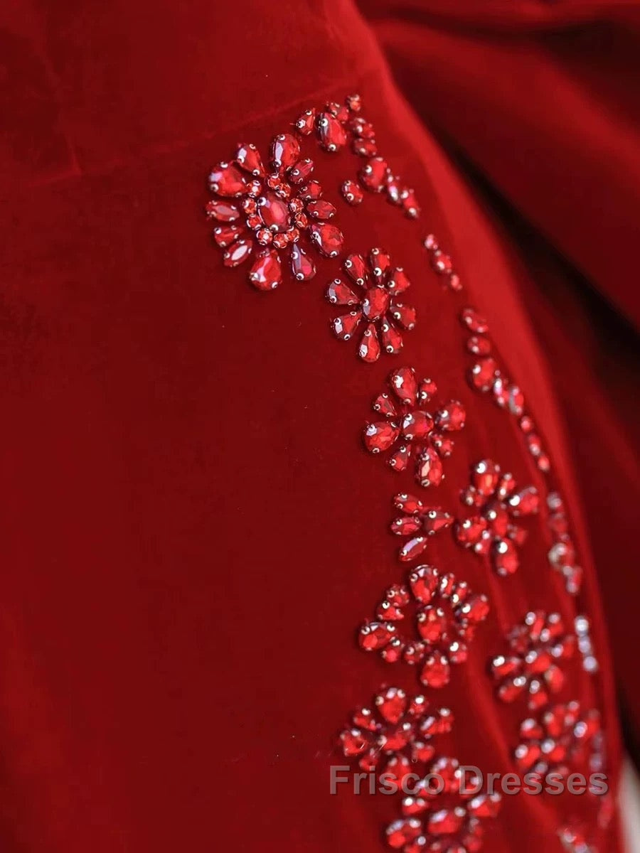 Pretty Mermaid Off The Shoulder Burgundy Satin Long Evening Dress Formal Prom Dress