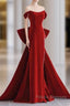 Pretty Mermaid Off The Shoulder Burgundy Satin Long Evening Dress Formal Prom Dress