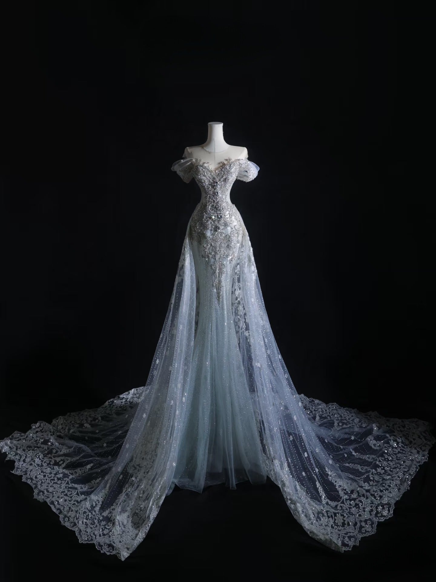 Pretty Mermaid Off The Shoulder Beads Long Prom Dresses Formal Evening Dress Main image
