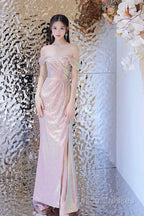 Pretty Mermaid Off The Shoulder Pink Sequin Long Formal Dress Formal Prom Dress