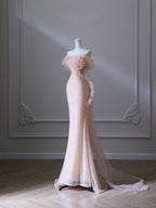 Pretty Mermaid Off The Shoulder Pink Sequin Long Prom Dresses Evening Gowns
