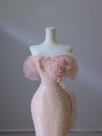Pretty Mermaid Off The Shoulder Pink Sequin Long Prom Dresses Evening Gowns