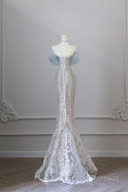 Pretty Mermaid Off The Shoulder Sequin Blue Long Formal Prom Dress Formal Gowns