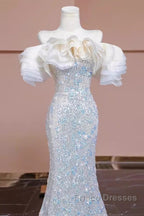 Pretty Mermaid Off The Shoulder Sequin Long Evening Party Dress Formal Prom Dress