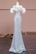 Pretty Mermaid Off The Shoulder Sequin Long Evening Party Dress Formal Prom Dress