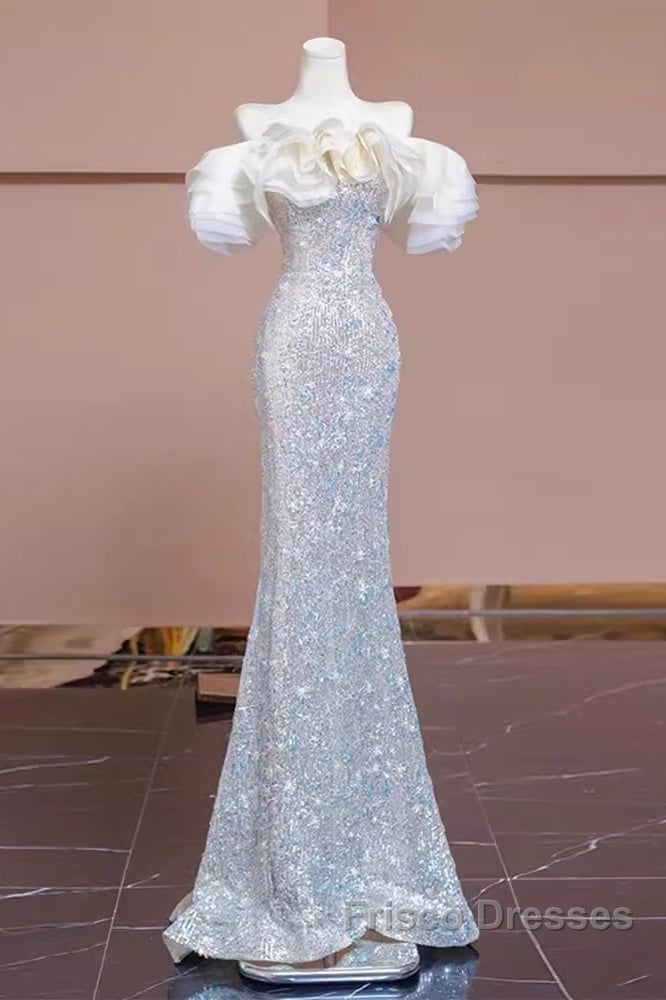 Pretty Mermaid Off The Shoulder Sequin Long Evening Party Dress Formal Prom Dress