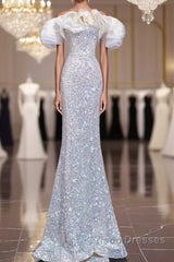 Pretty Mermaid Off The Shoulder Sequin Long Evening Party Dress Formal Prom Dress