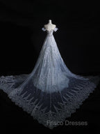 Pretty Mermaid Off The Shoulder Silver Beads Long Formal Prom Dress Formal Evening Dress