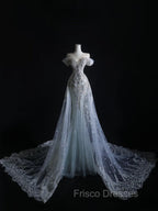 Pretty Mermaid Off The Shoulder Silver Beads Long Formal Prom Dress Formal Evening Dress
