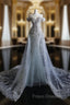 Pretty Mermaid Off The Shoulder Silver Beads Long Formal Prom Dress Formal Evening Dress