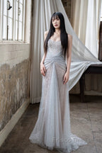 Pretty Mermaid Off The Shoulder Silver Sequin Evening Dress Formal Prom Dress