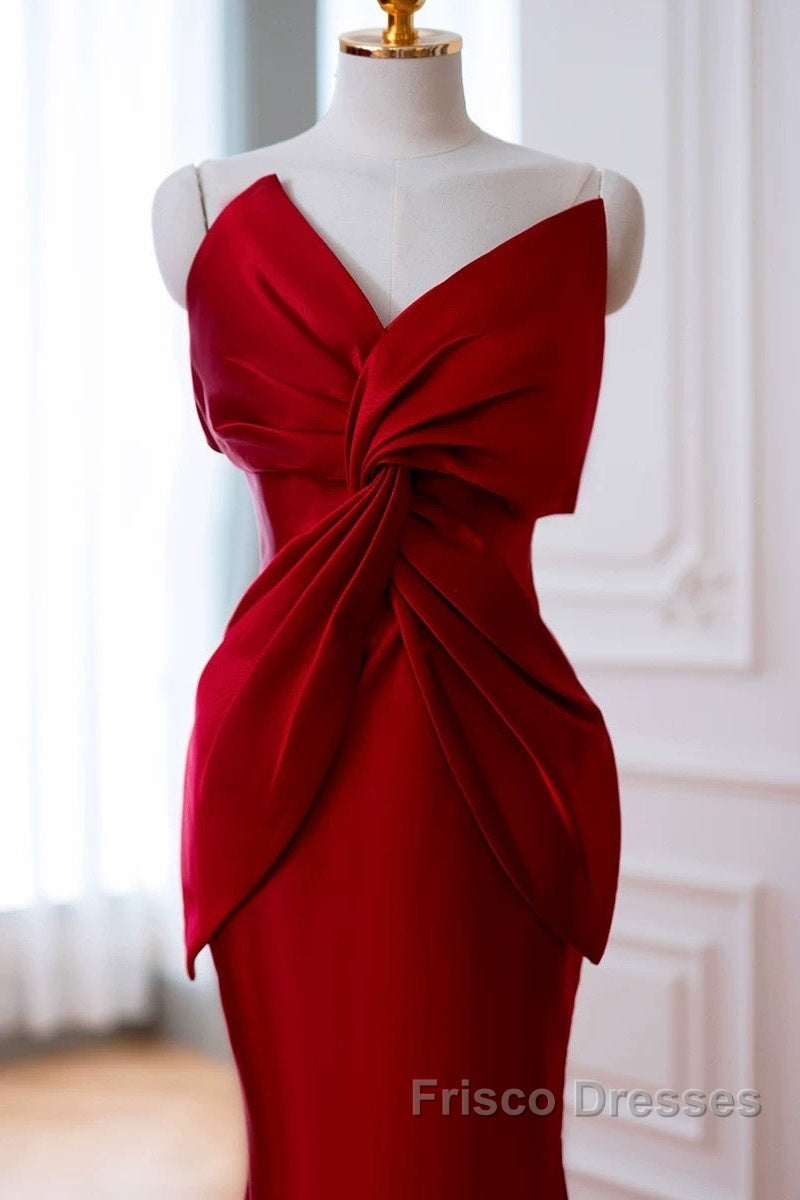 Pretty Mermaid One Shoulder Red Satin Long Evening Dress Formal Prom Dress Secondary image
