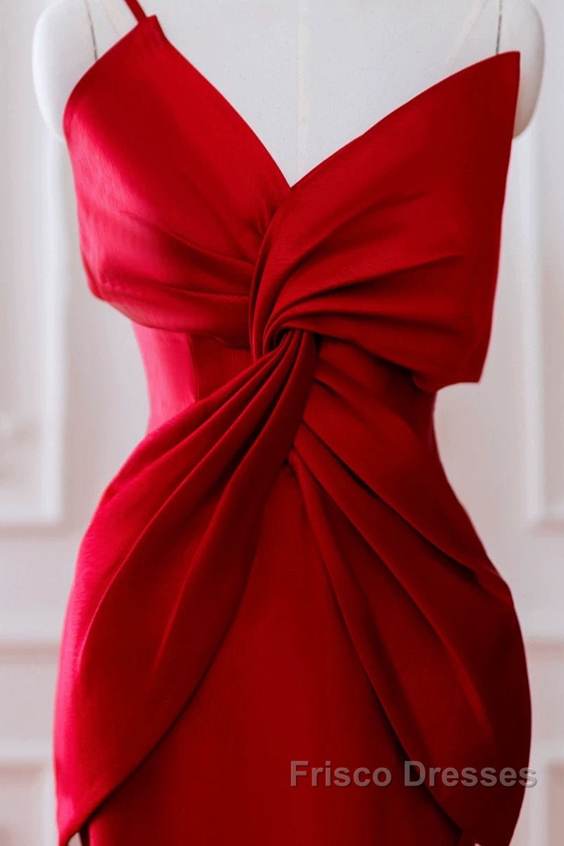 Pretty Mermaid One Shoulder Red Satin Long Evening Dress Formal Prom Dress
