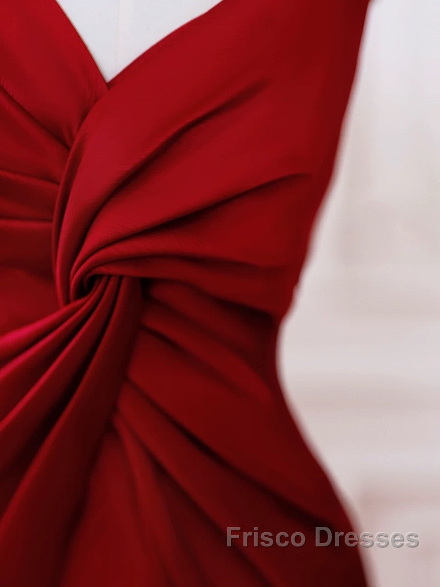 Pretty Mermaid One Shoulder Red Satin Long Evening Dress Formal Prom Dress