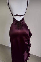 Pretty Mermaid Spaghetti Straps Burgundy Backless Prom Dresses Party Dress