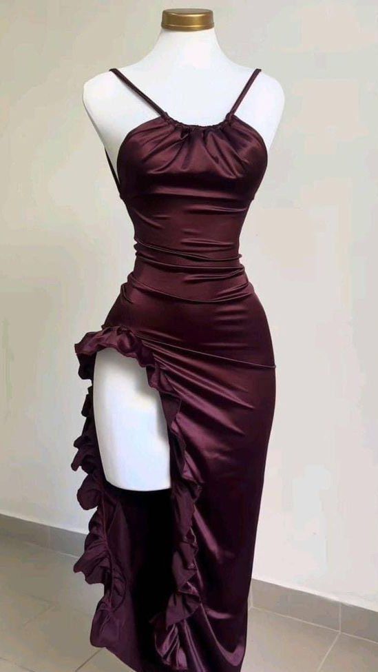 Pretty Mermaid Spaghetti Straps Burgundy Backless Prom Dresses Party Dress Main image