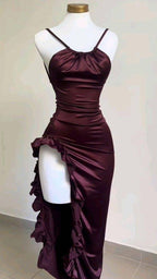 Pretty Mermaid Spaghetti Straps Burgundy Backless Prom Dresses Party Dress
