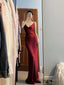 Pretty Mermaid Spaghetti Straps Burgundy Satin Long Floor Length Prom Dresses