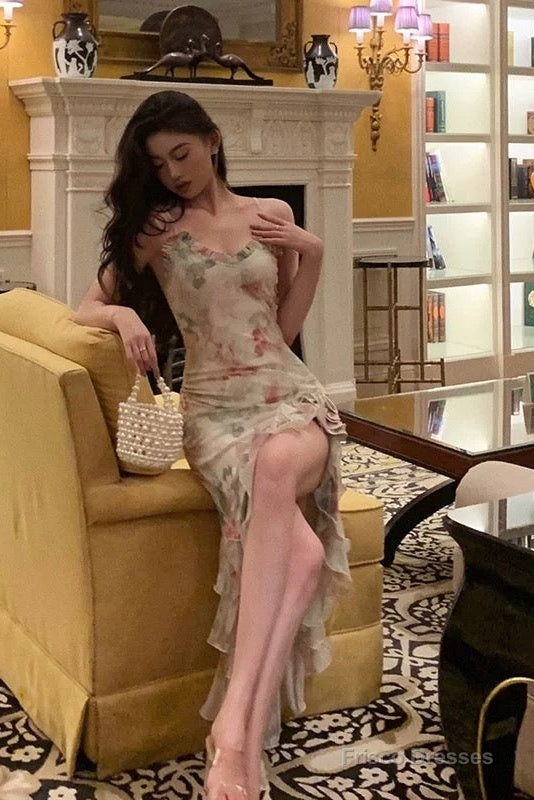 Pretty Mermaid Spaghetti Straps Pink Floral Date Night Dress Prom Dresses Birthday Party Outfit Secondary image