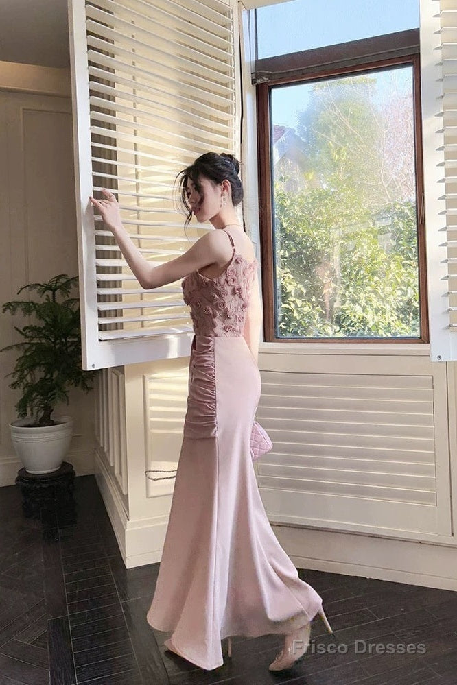 Pretty Mermaid Spaghetti Straps Pink Long Evening Dress Prom Dresses