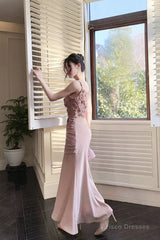 Pretty Mermaid Spaghetti Straps Pink Long Evening Dress Prom Dresses