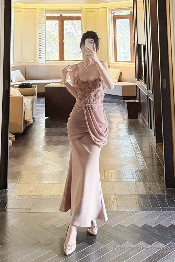 Pretty Mermaid Spaghetti Straps Pink Long Evening Dress Prom Dresses Main image