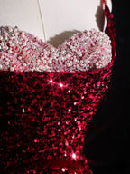Pretty Mermaid Spaghetti Straps Sequin Beads Burgundy Long Prom Dresses Formal Evening Dress