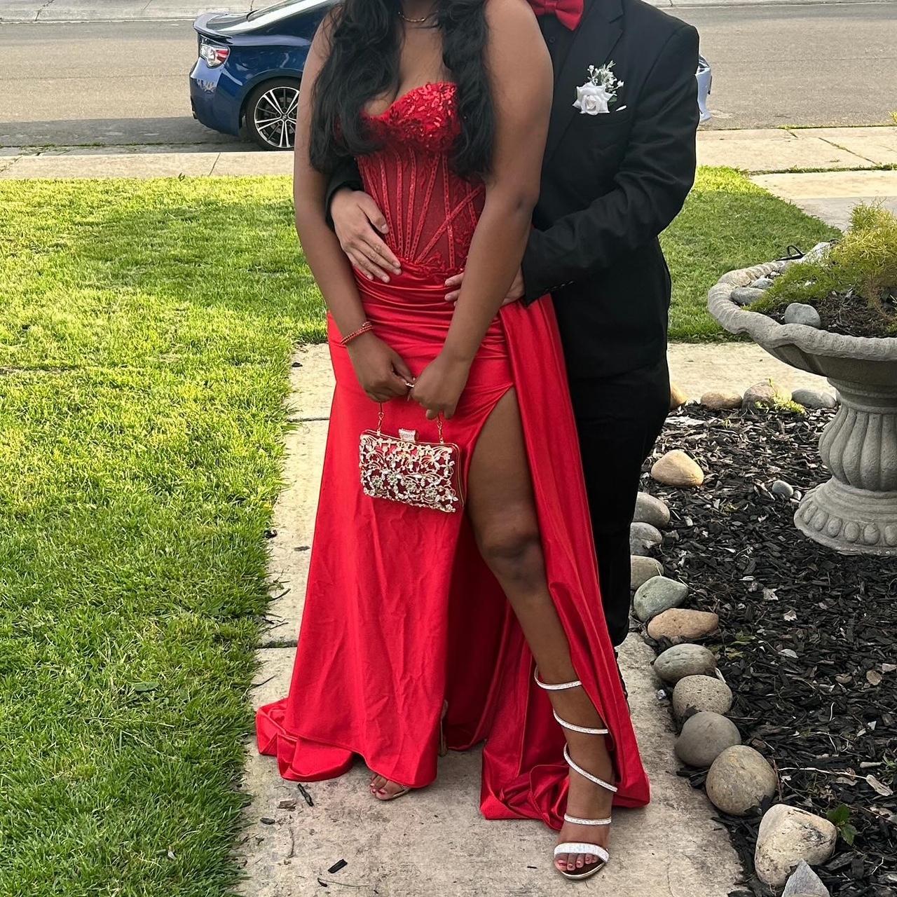 Pretty Mermaid Spaghetti Straps Slit Red Satin Prom Dresses Long Party Dress Secondary image