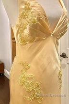 Pretty Mermaid Spaghetti Straps Yellow Backless Long Party Dress Formal Prom Dress