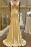 Pretty Mermaid Spaghetti Straps Yellow Backless Long Party Dress Formal Prom Dress