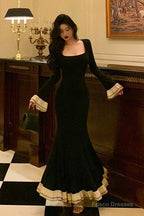 Pretty Mermaid Square Neckline Black Prom Dresses Birthday Outfits Evening Gowns