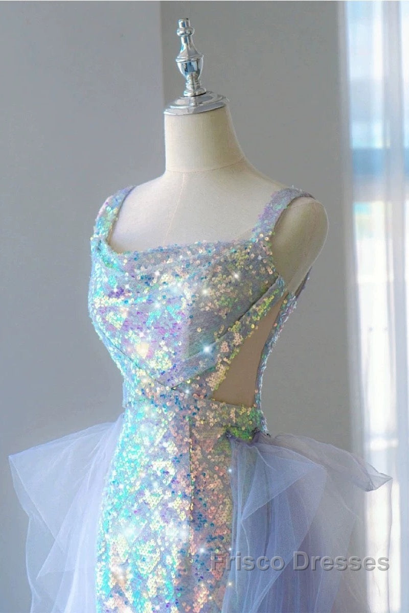 Pretty Mermaid Square Neckline Sequin Long Evening Dress Formal Prom Dress
