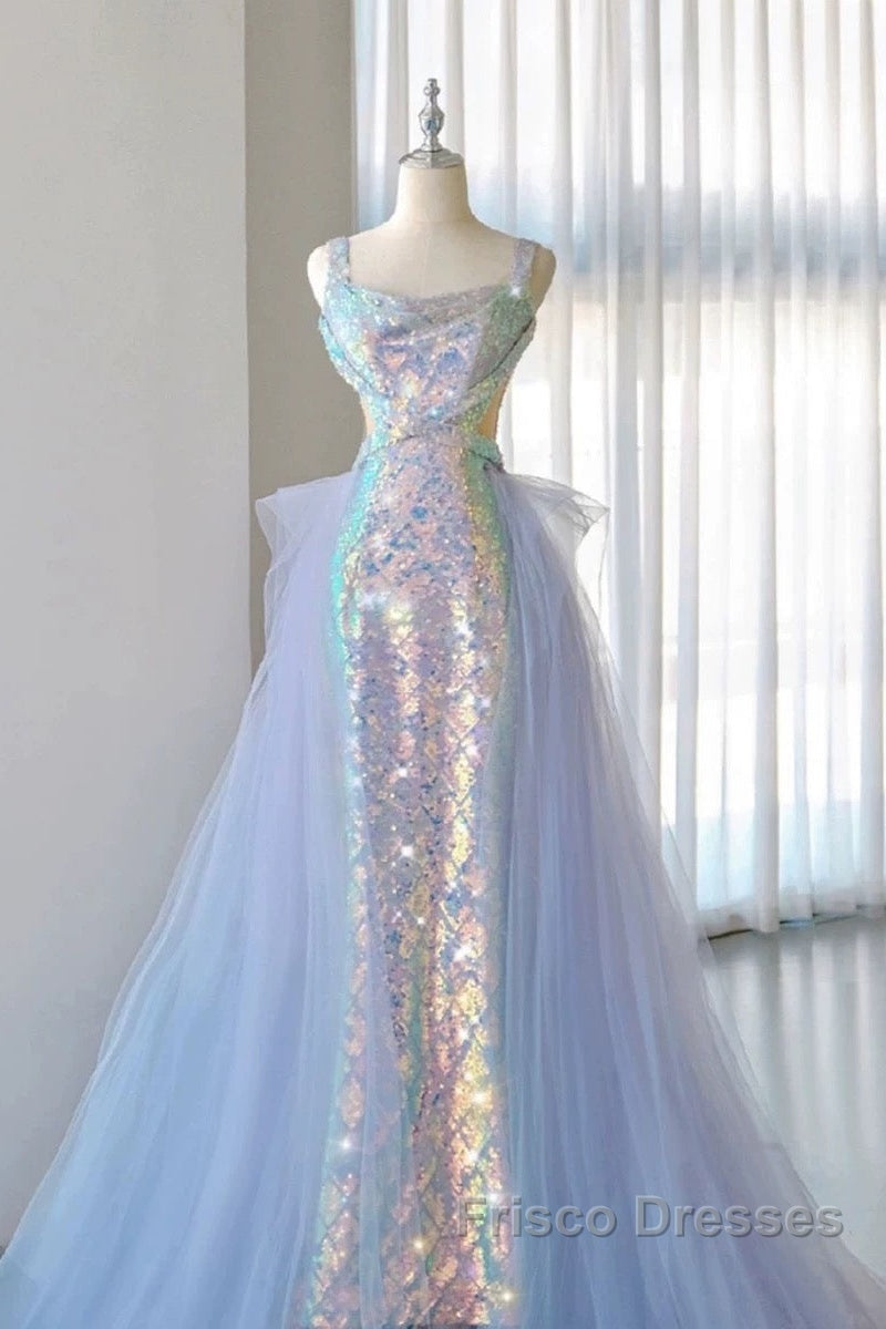 Pretty Mermaid Square Neckline Sequin Long Evening Dress Formal Prom Dress