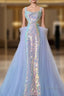 Pretty Mermaid Square Neckline Sequin Long Evening Dress Formal Prom Dress