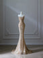 Pretty Mermaid Strapless Gold Sequin Beads Long Prom Dresses Formal Evening Dress