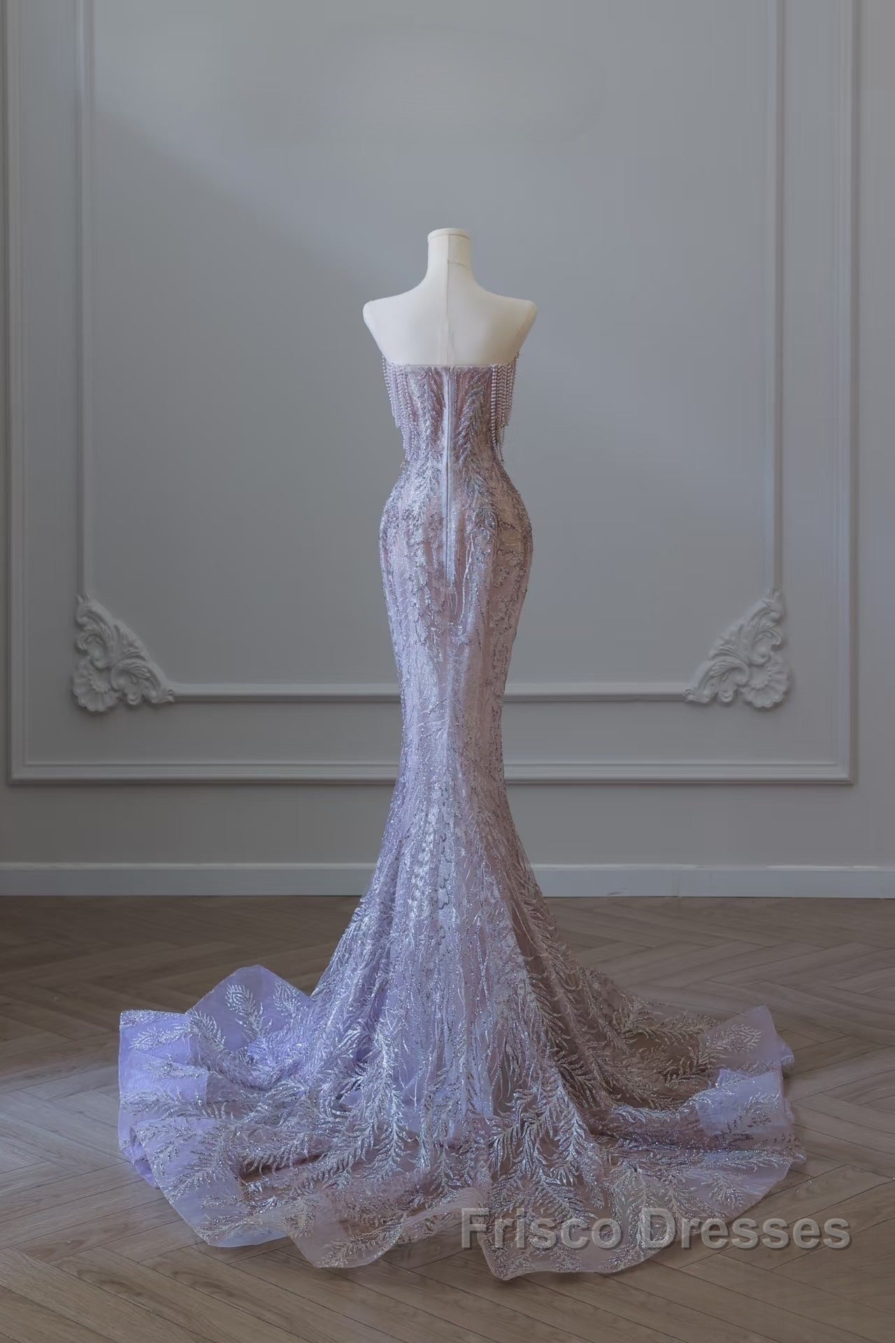 Pretty Mermaid Strapless Lilac Sequin Beads Long Formal Prom Dress Formal Evening Dress Secondary image