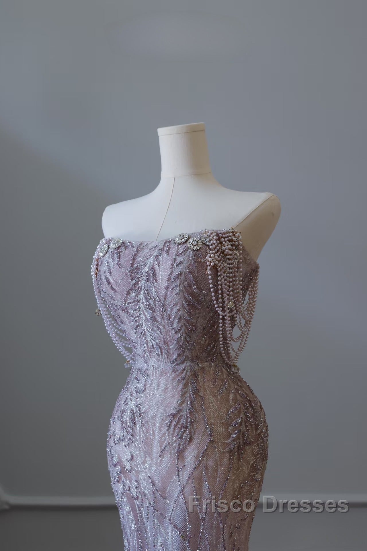 Pretty Mermaid Strapless Lilac Sequin Beads Long Formal Prom Dress Formal Evening Dress