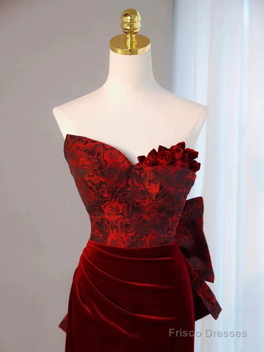 Pretty Mermaid Sweetheart Wine Red Velvet Long Evening Dress Prom Dresses Secondary image