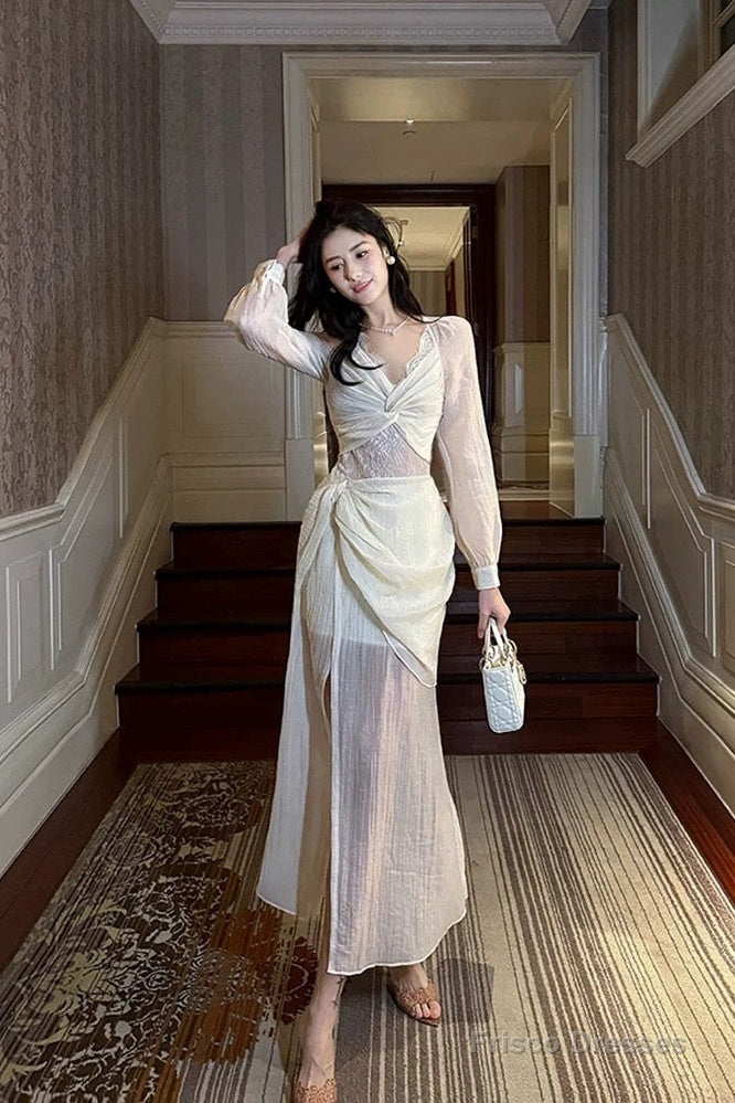 Pretty Mermaid V Neckline Chiffon Ankle Length Evening Dress Prom Dresses