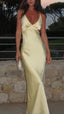 Pretty Mermaid V Neckline Long Yellow Satin Party Dresses Prom Dresses