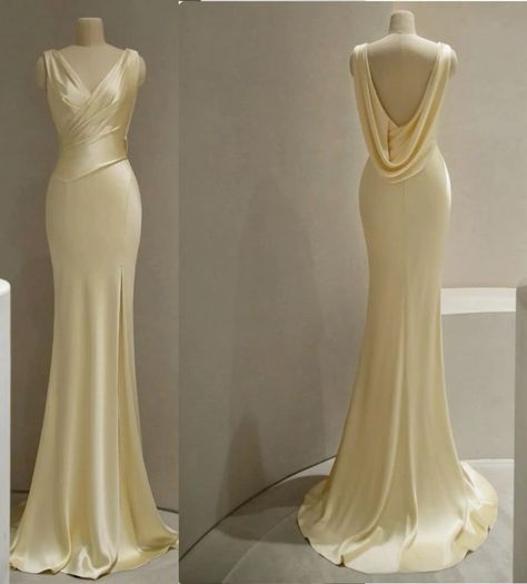 Pretty Mermaid V Neckline Satin Yellow Long Prom Dresses Formal Evening Dress Main image