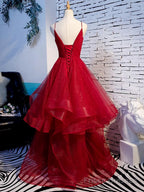 Pretty Navy Blue Tulle Layers Straps Long Party Dress, Blue Prom Dress