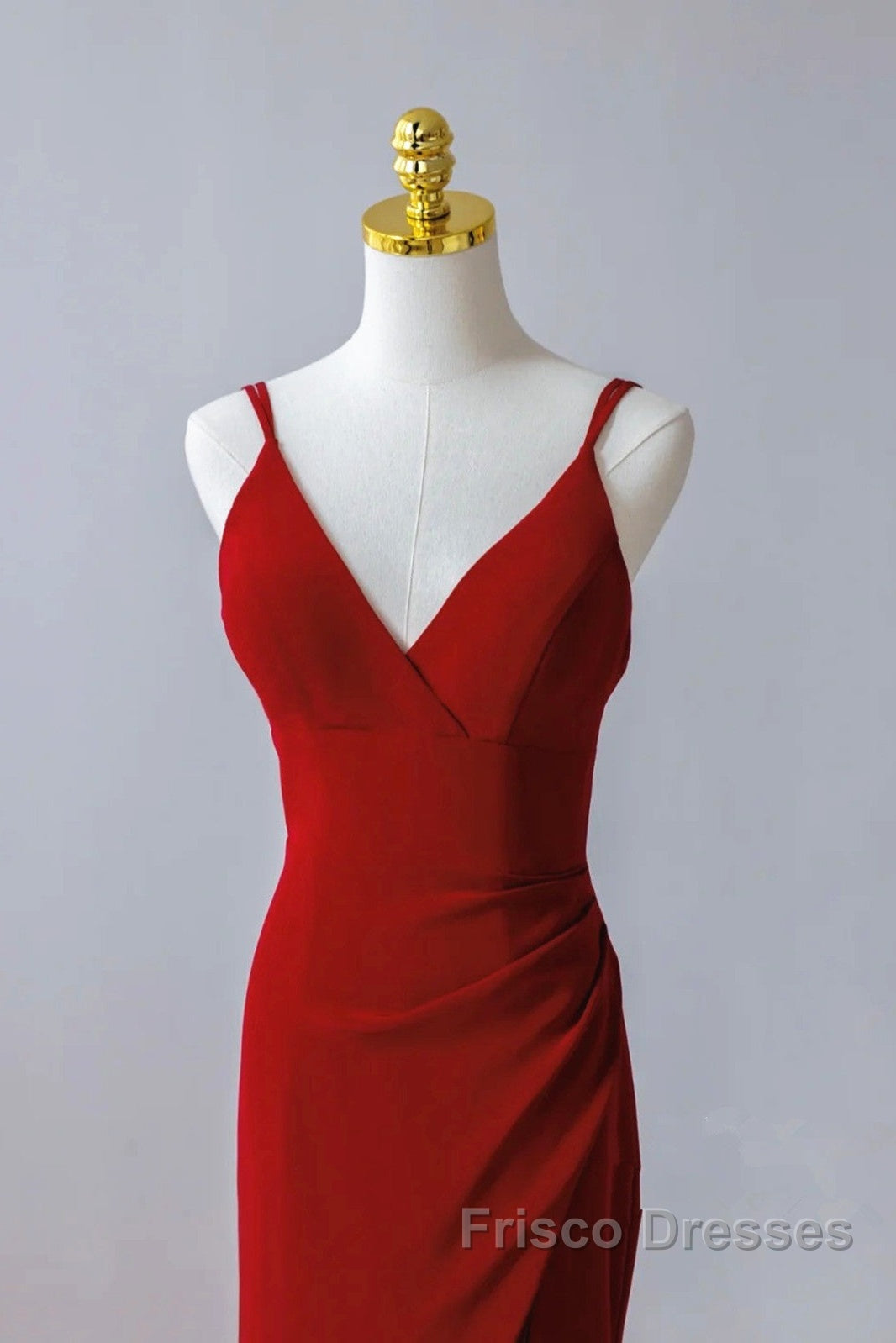 Pretty Red Mermaid Straps Long Evening Dress With Leg Slit, Red Formal Prom Dress Secondary image