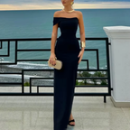 Pretty Sheath Off The Shoulder Black Long Prom Dresses Party Dress