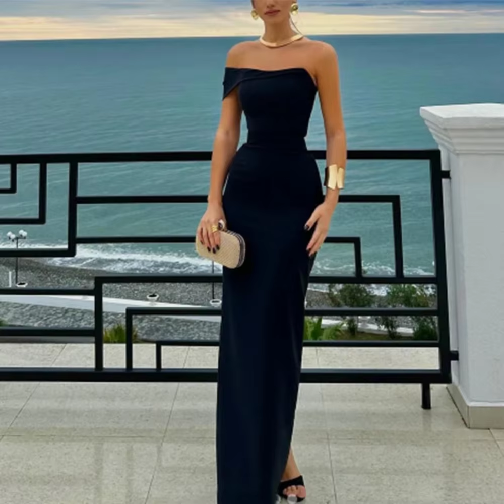 Pretty Sheath Off The Shoulder Black Long Prom Dresses Party Dress