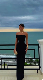 Pretty Sheath Off The Shoulder Black Long Prom Dresses Party Dress